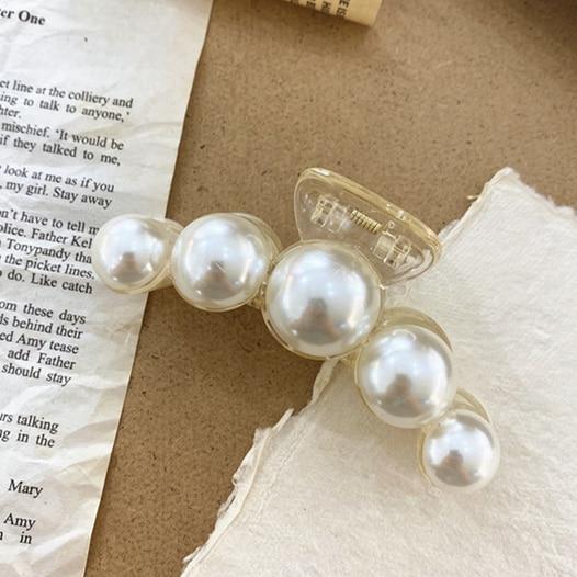 Zinc Alloy Big Pearls Hair Claw Clip For Women In Gold White-Hair Accessories-Arimonz-L-Arimonz