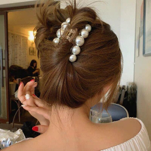 Zinc Alloy Big Pearls Hair Claw Clip For Women In Gold White-Hair Accessories-Arimonz-Arimonz