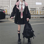 Zipper Pink Woman Jacket Color Matching Winter Clothes Loose Top Coat-Bomber Coats-Arimonz-Arimonz