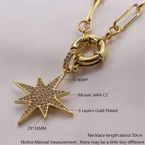 Zircon Lightning Moon Star Pendant Necklace Chunky Chain Necklace-Necklaces-Arimonz-Arimonz
