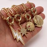 Zircon Lightning Moon Star Pendant Necklace Chunky Chain Necklace-Necklaces-Arimonz-Arimonz