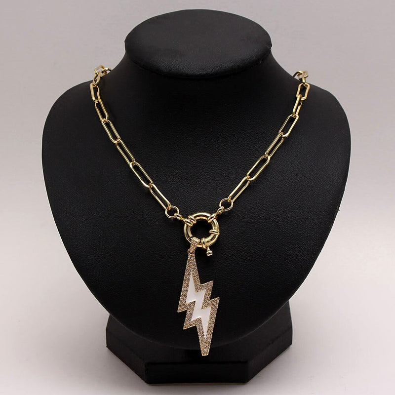 Zircon Lightning Moon Star Pendant Necklace Chunky Chain Necklace-Necklaces-Arimonz-Arimonz