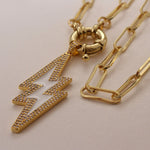 Zircon Lightning Moon Star Pendant Necklace Chunky Chain Necklace-Necklaces-Arimonz-Lightning-Arimonz