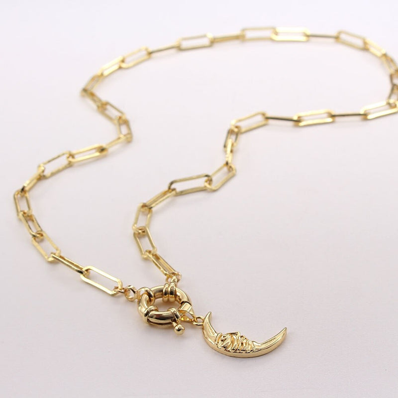 Zircon Moon Pendant Necklace Unique Design Chunky Chain Necklace-Necklaces-Arimonz-Arimonz
