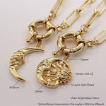 Zircon Moon Pendant Necklace Unique Design Chunky Chain Necklace-Necklaces-Arimonz-Arimonz