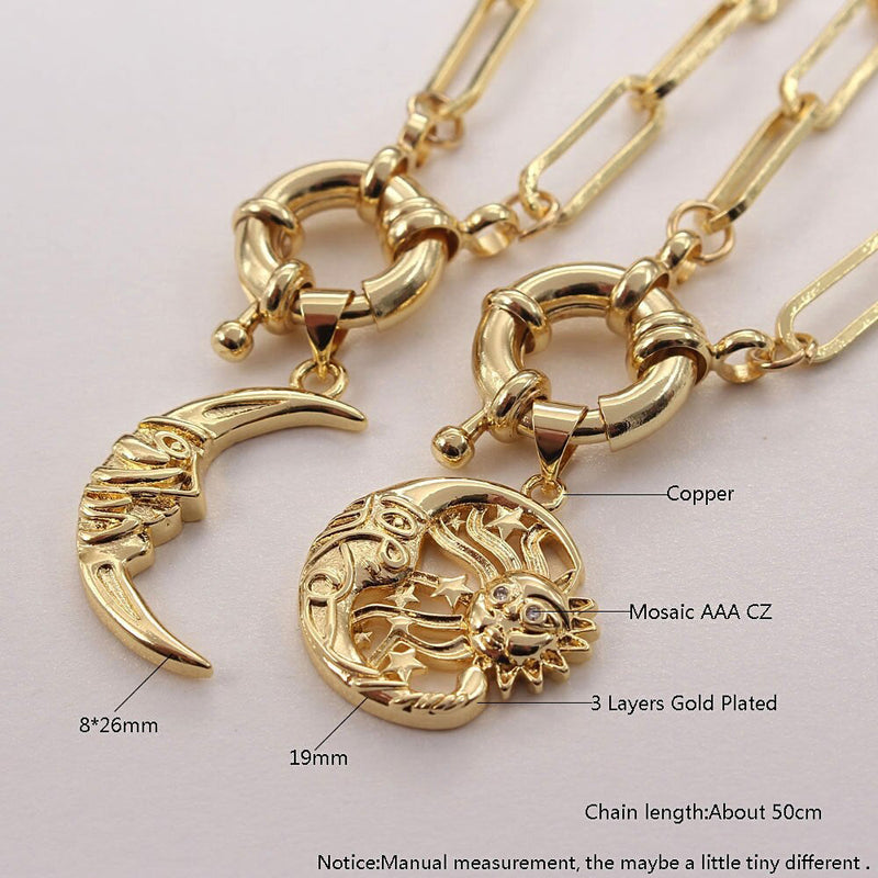 Zircon Moon Pendant Necklace Unique Design Chunky Chain Necklace-Necklaces-Arimonz-Arimonz