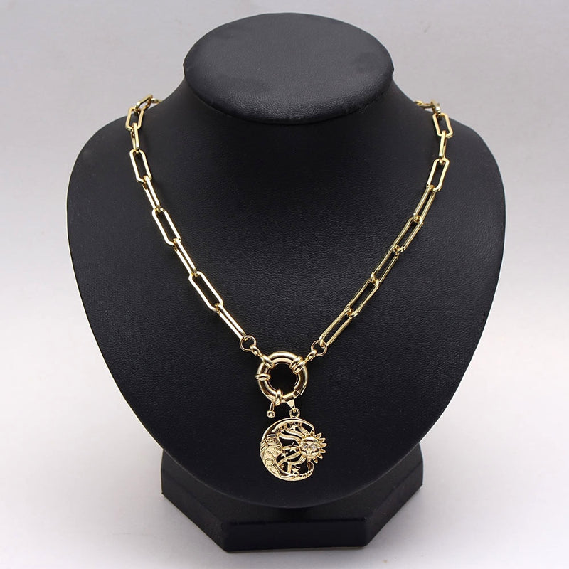 Zircon Moon Pendant Necklace Unique Design Chunky Chain Necklace-Necklaces-Arimonz-Gold Full Moon-Arimonz
