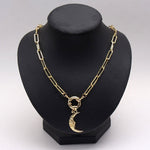 Zircon Moon Pendant Necklace Unique Design Chunky Chain Necklace-Necklaces-Arimonz-Gold Half Moon-Arimonz