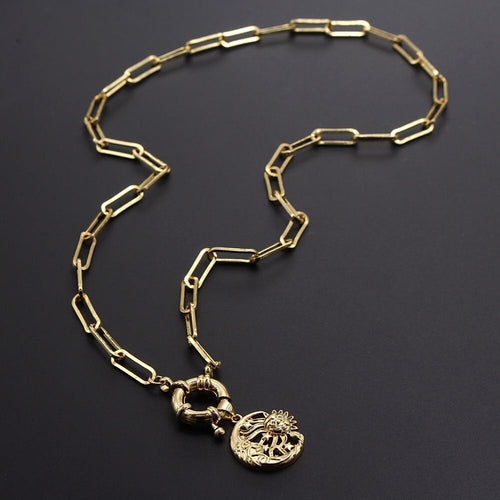 Zircon Moon Pendant Necklace Unique Design Chunky Chain Necklace-Necklaces-Arimonz-Arimonz